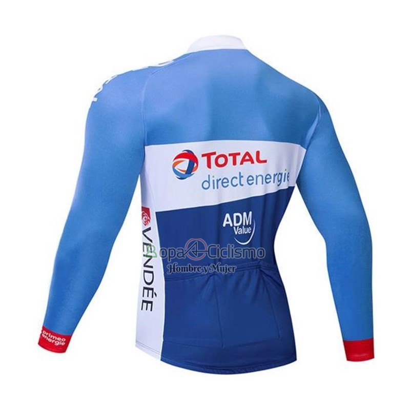 Direct Energie Ropa Ciclismo Culotte Largo 2019 Hombre Mangas Largas Azul Blanco